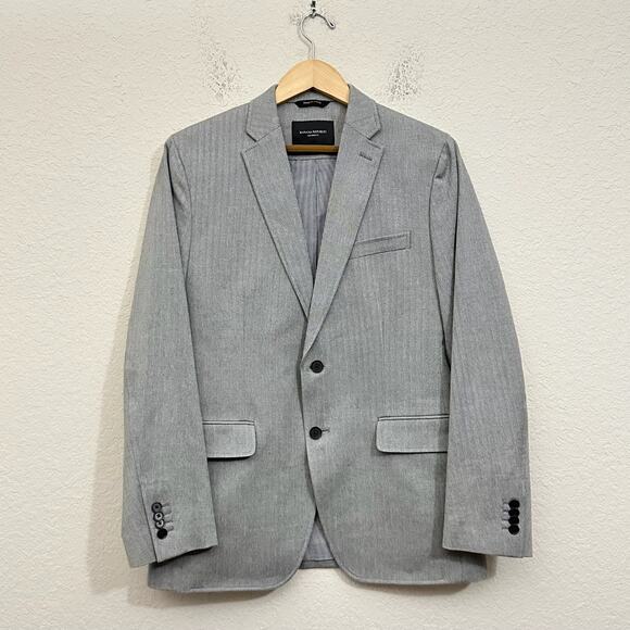 BANANA REPUBLIC Blazer Mens 40R Gray Herringbone Tailored Fit Preppy Business - Picture 1 of 12